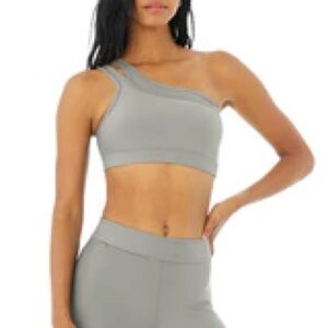 ALO Yoga Sterling Gray Asymmetrical Bra and Leggings Set